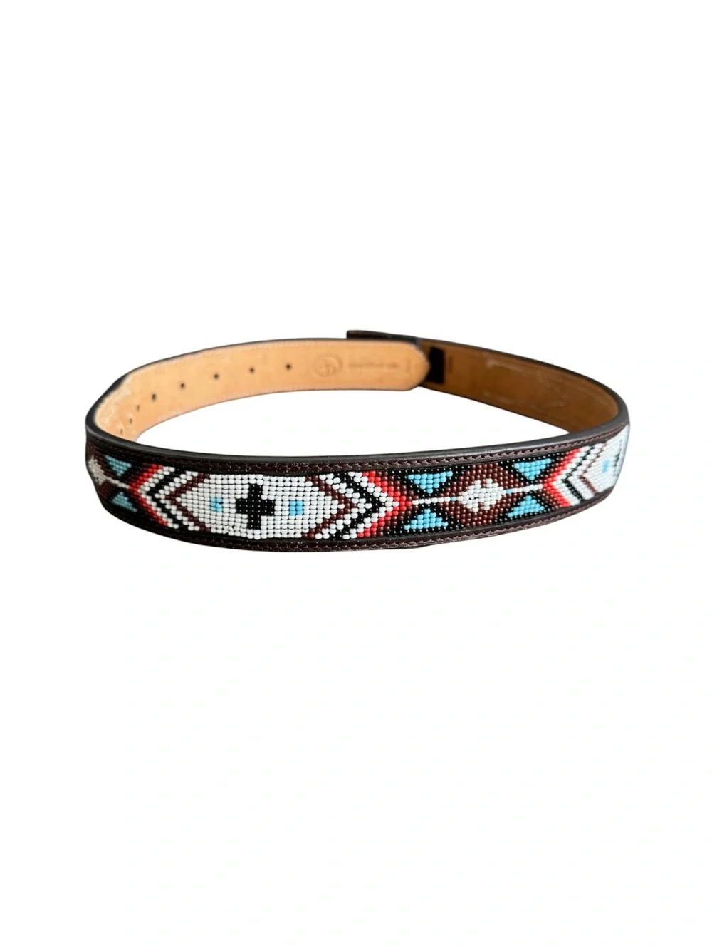 3D Belt Blank Beaded Tooled Brown Leather Western Native Print Unisex Womens 26